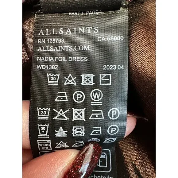 ALLSAINTS Nadia Foil Midi Dress Wool 2-in-1 Size Medium NWT - Picture 12 of 16